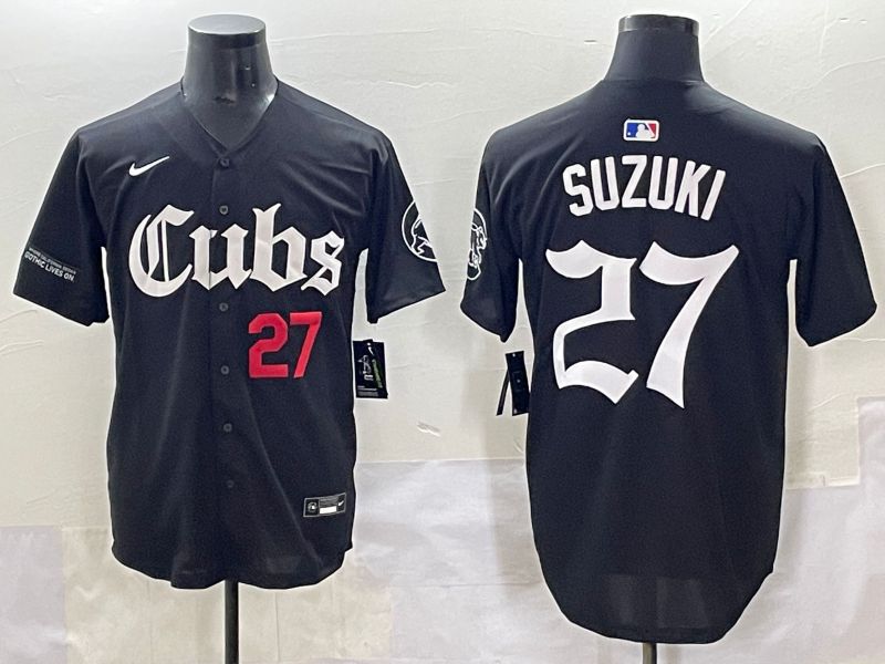 Men 2025 Chicago Cubs #27 Suzuki Black Five generations Joint Name Nike MLB Jersey style 7